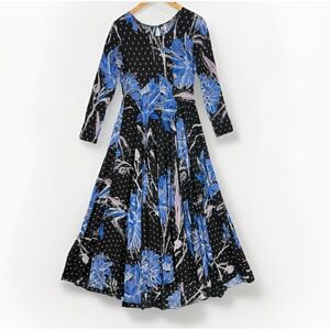 Free People First Kiss Mirage Combo Maxi Dress Womens S Black Blue Floral $148